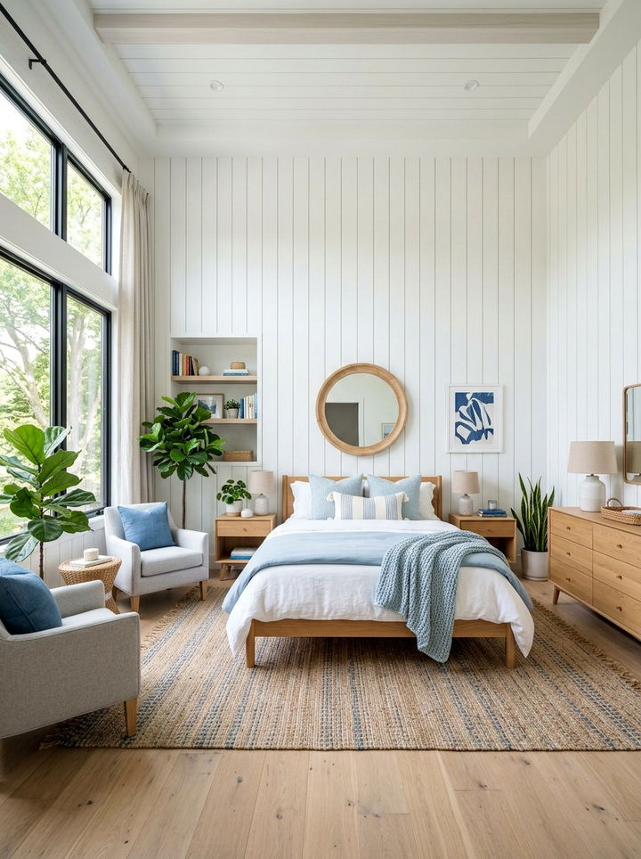 White vertical shiplap bedroom - 30 bedroom shiplap walls