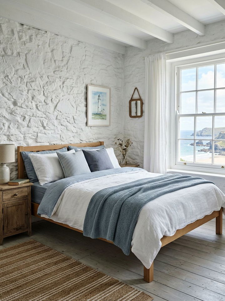 Whitewashed Stone Wall - 30 bedroom stone wall ideas