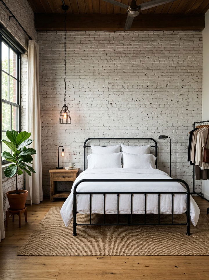 Whitewashed brick wall - 30 rustic white bedroom ideas