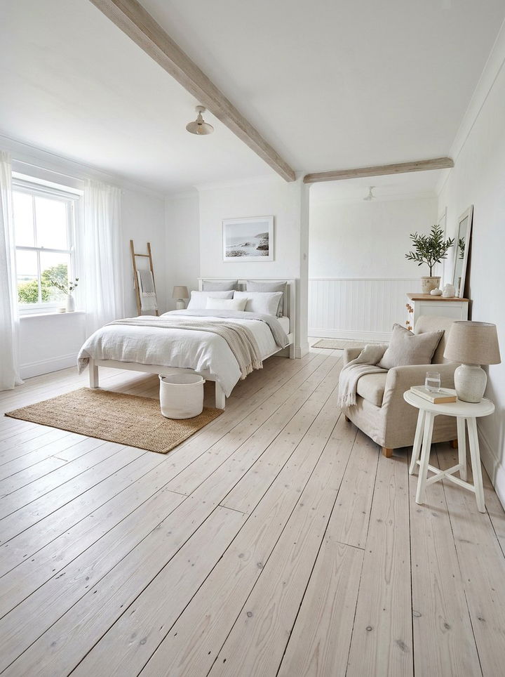 Whitewashed wood flooring - 30 coastal white bedroom ideas