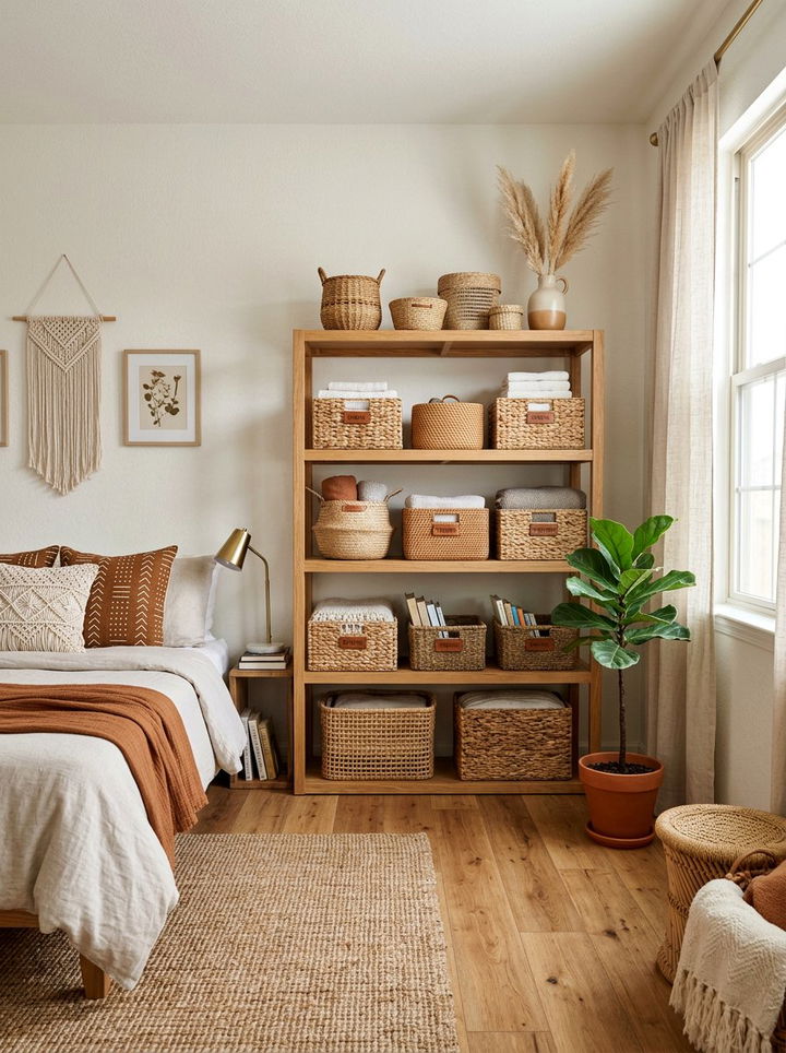 Wicker Basket Storage - 30 bedroom clever storage ideas
