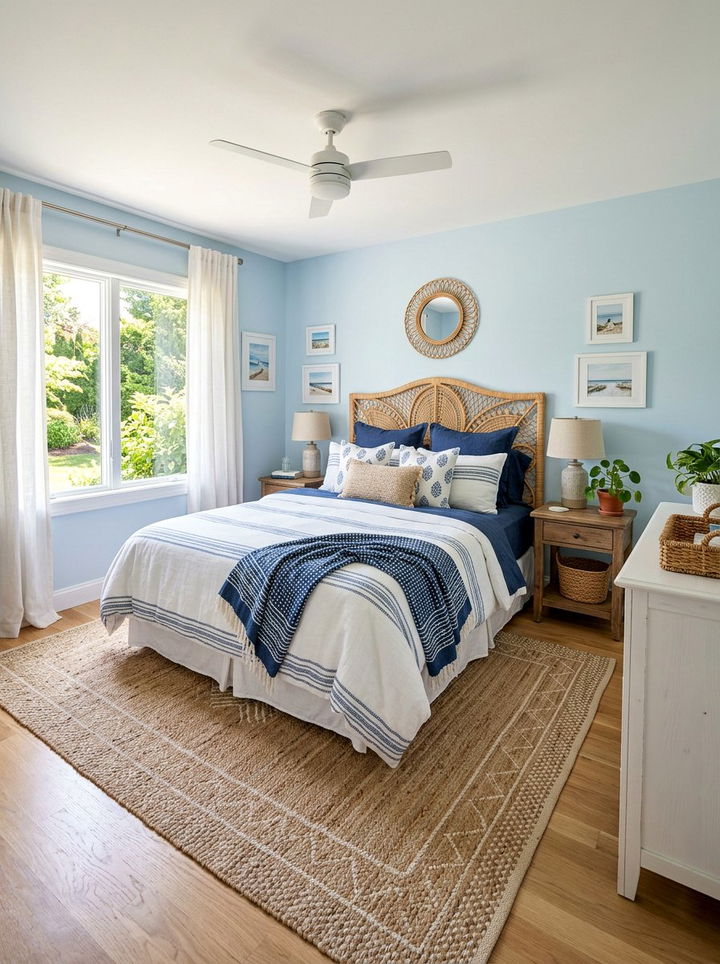 Wicker Headboard Navy Room - 30 coastal navy bedroom ideas