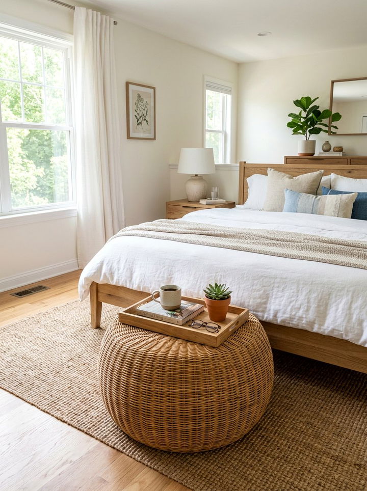 Wicker Ottoman - 30 rattan bedroom ideas