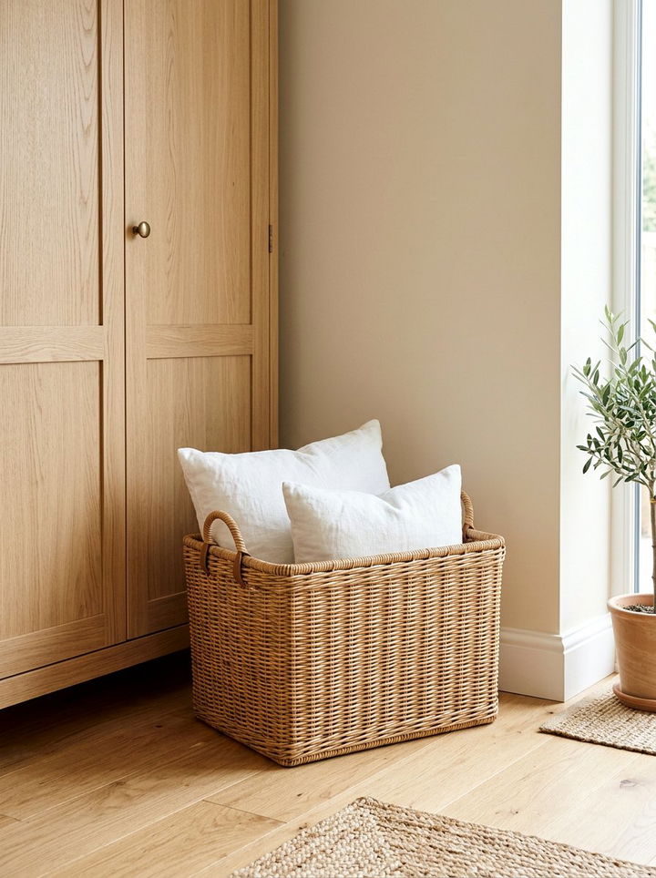 Wicker Storage Basket - 30 light academia bedroom ideas