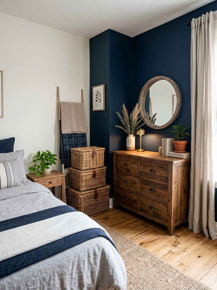 Wicker Storage Basket - 30 rustic navy bedroom ideas