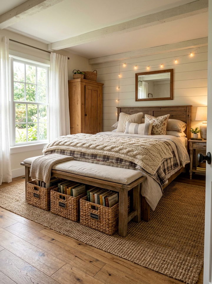 Wicker basket storage - 30 bedroom book displays