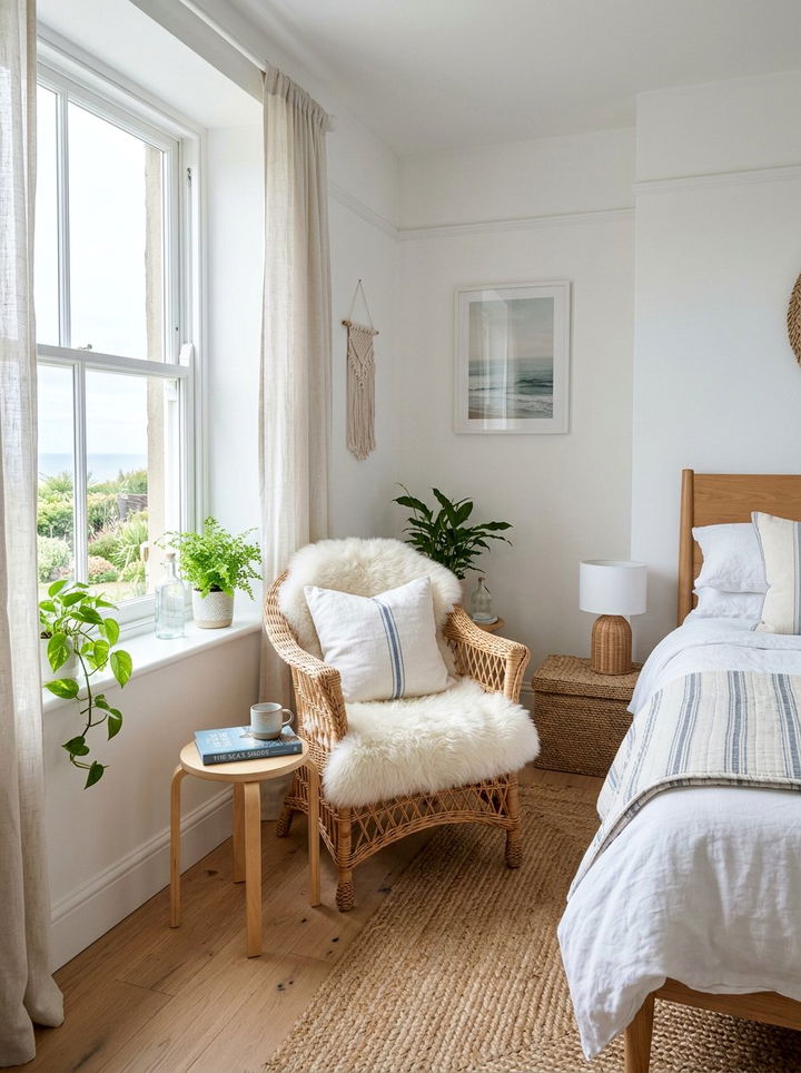 Wicker bedroom chairs - 30 coastal white bedroom ideas
