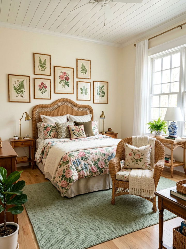 Wicker bedroom furniture - 30 grandmillennial bedroom ideas