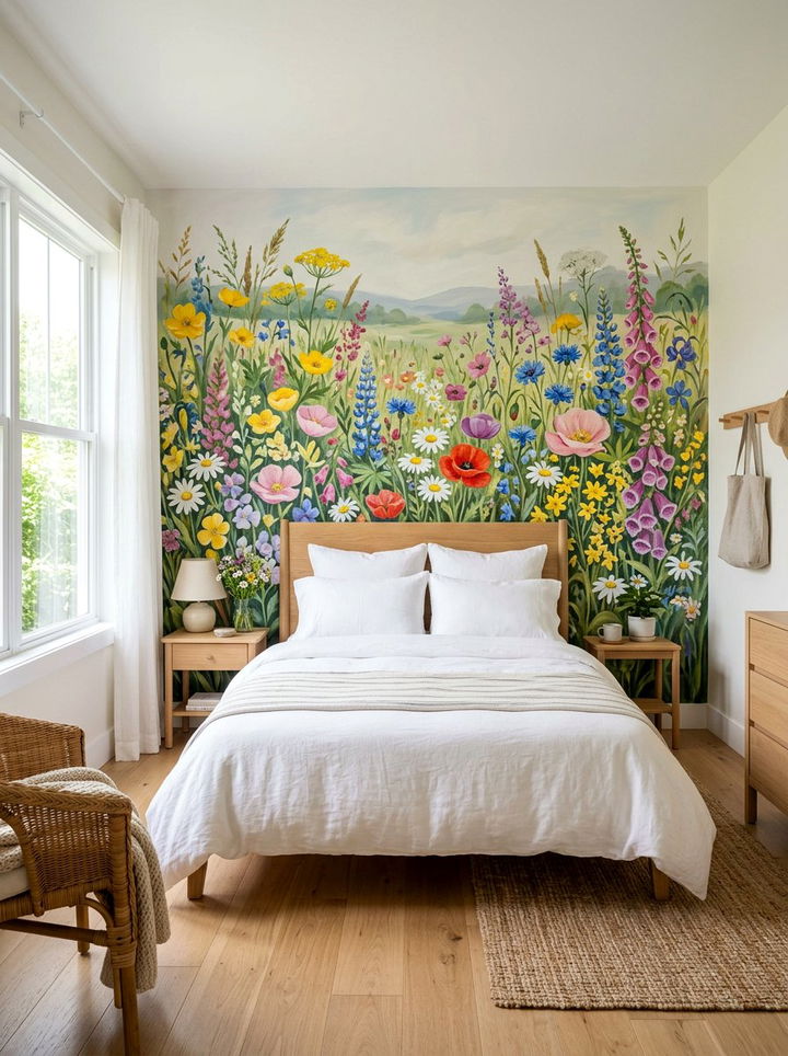 Wildflower Mural Bedroom - 30 garden themed bedroom ideas