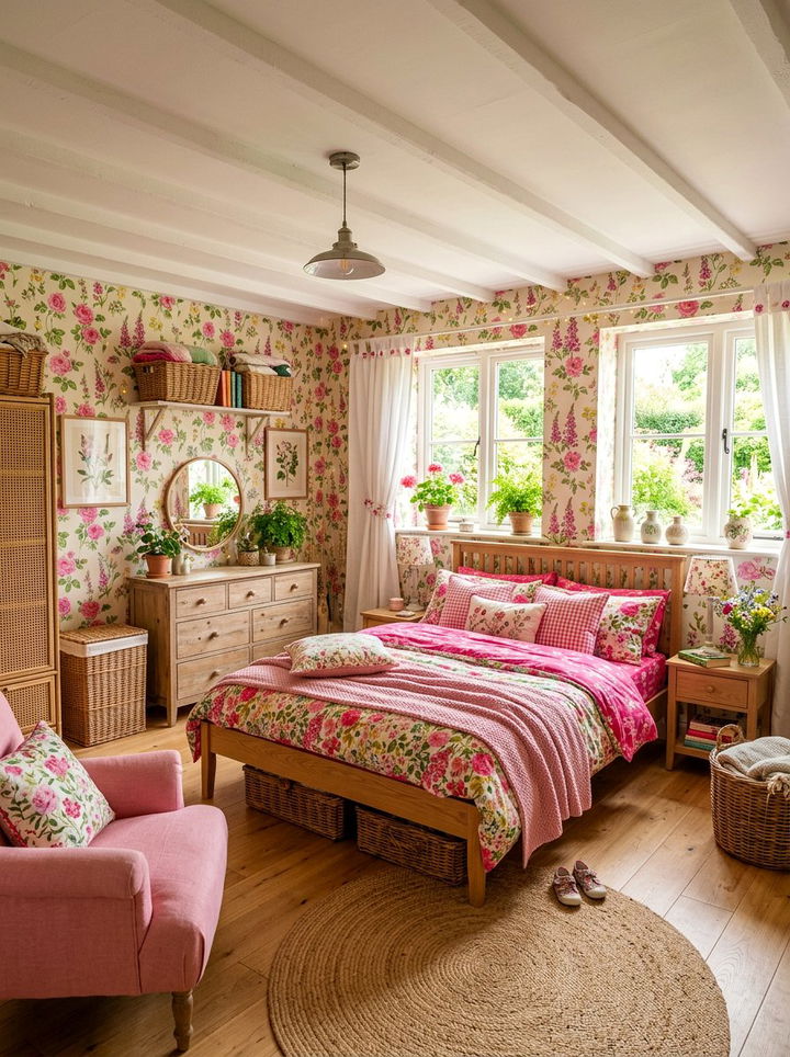 Wildflower pink bedroom - 30 cottagecore bedroom color ideas