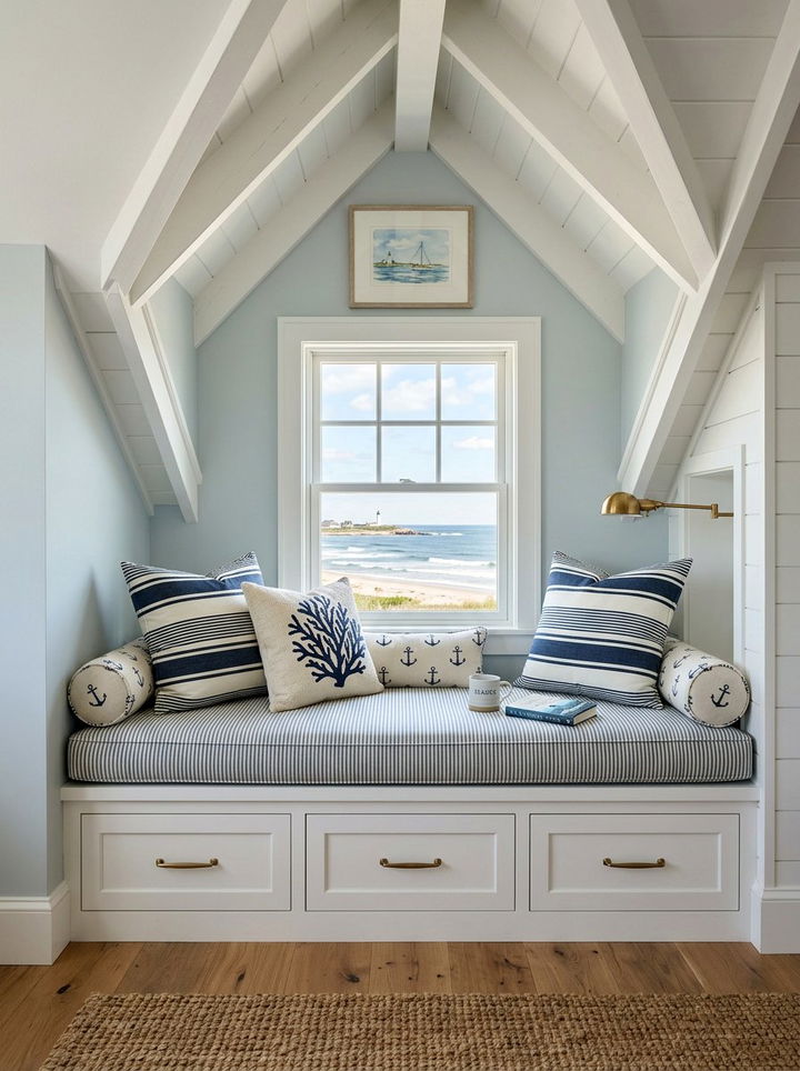 Window Seat Under Eaves - 30 sloped ceiling bedroom ideas