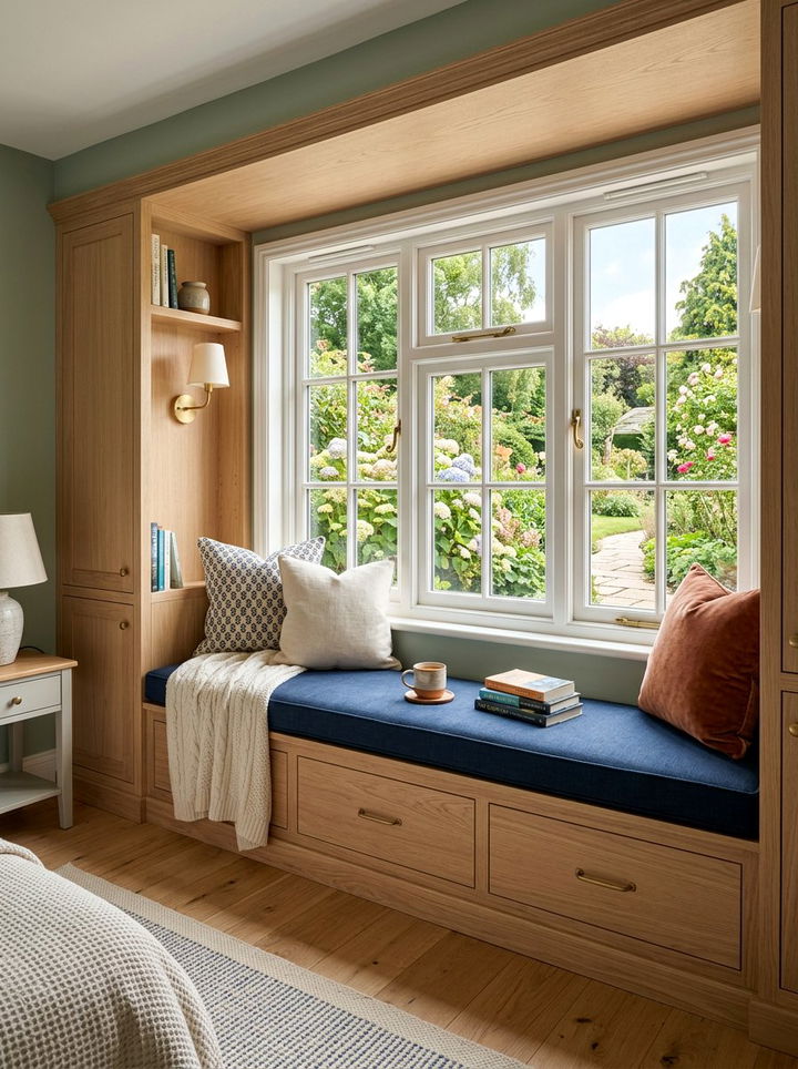 Window Seat With Drawers - 30 bedroom built-in storage ideas