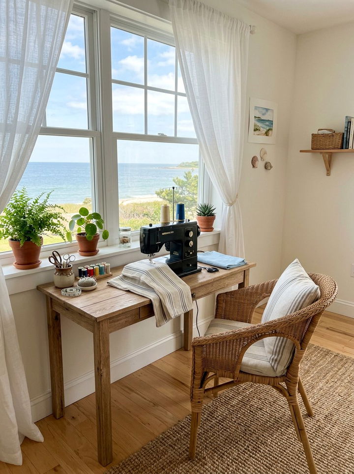 Window Side Sewing Desk - 30 bedroom sewing nook ideas