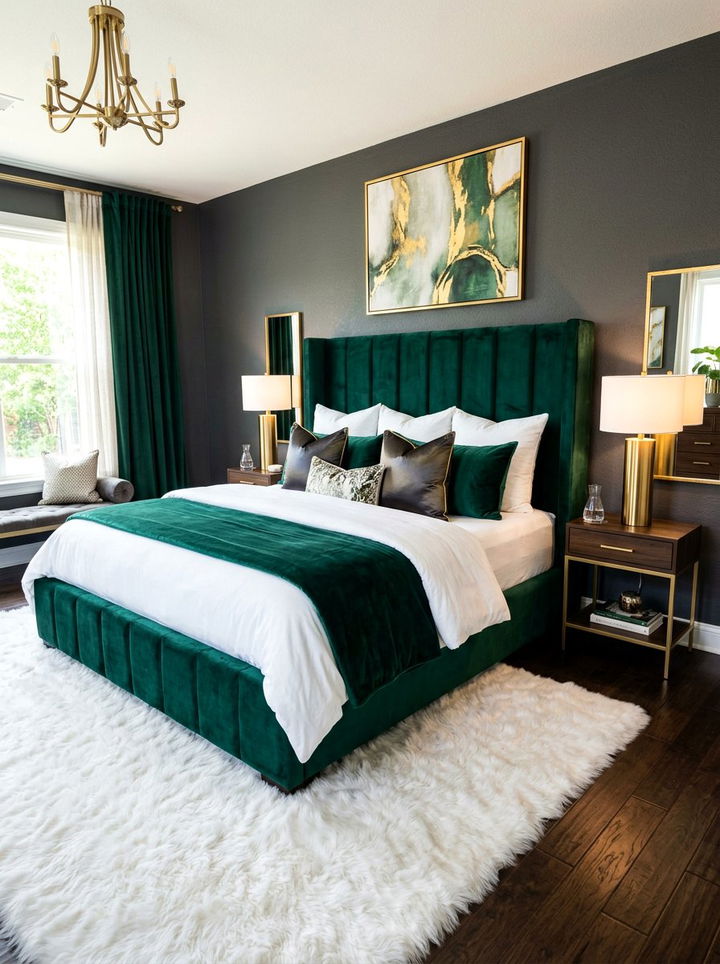 Wingback Velvet Panel Bed - 30 bedroom panel beds