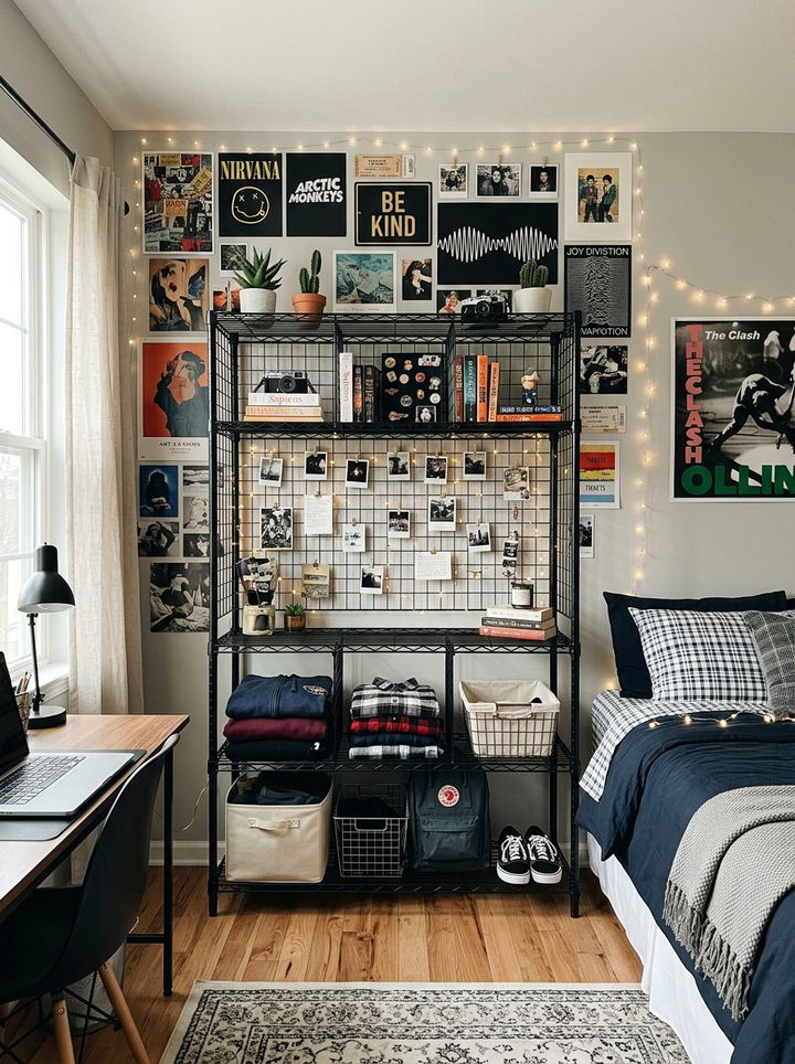 Wire Mesh Shelf - 30 bedroom corner shelving ideas