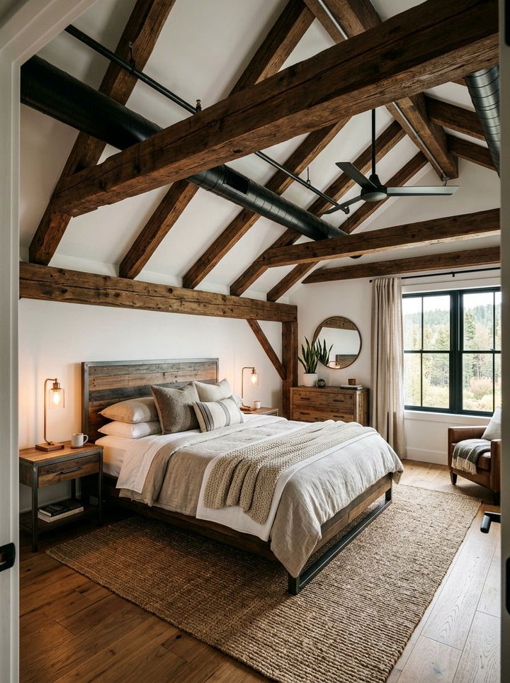 Wood Beam Bedroom - 30 exposed ductwork bedroom ideas