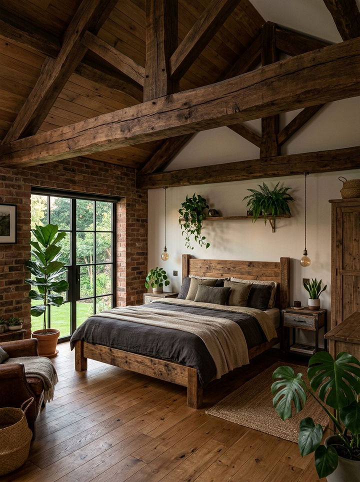 Wood Beam Bedroom - 30 converted warehouse bedroom ideas