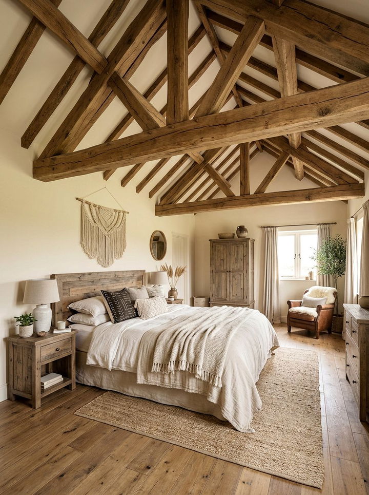 Wood Beam Ceiling Bedroom - 30 bohemian cream bedroom ideas