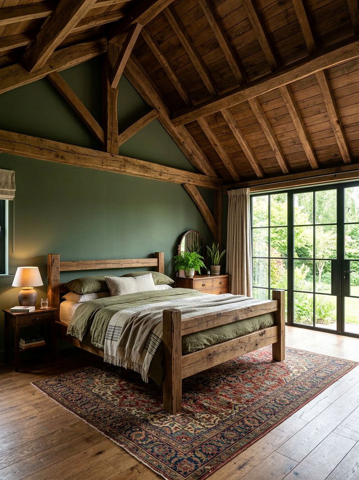 Wood Beam Ceiling Green Bedroom - 30 industrial green bedroom ideas