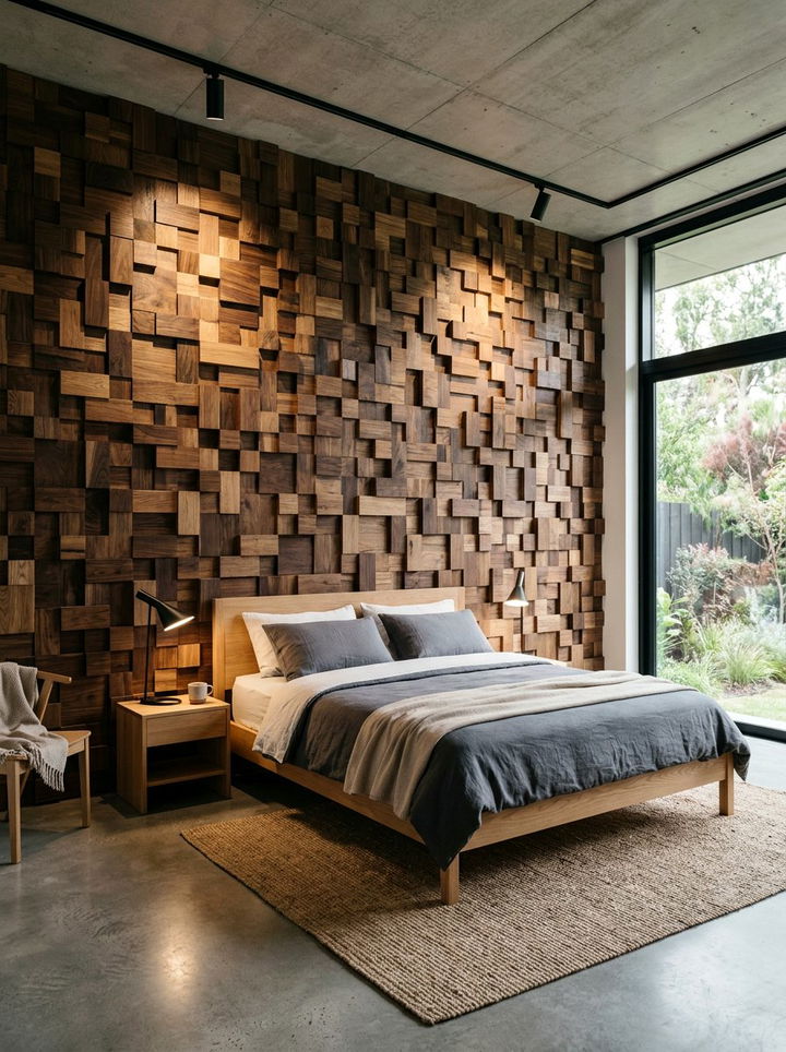Wood Block Wall - 30 bedroom wood wall ideas