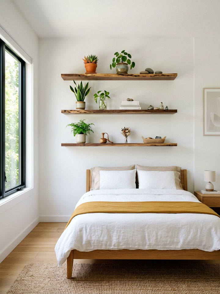 Wood Floating Shelf - 30 nature themed bedroom ideas