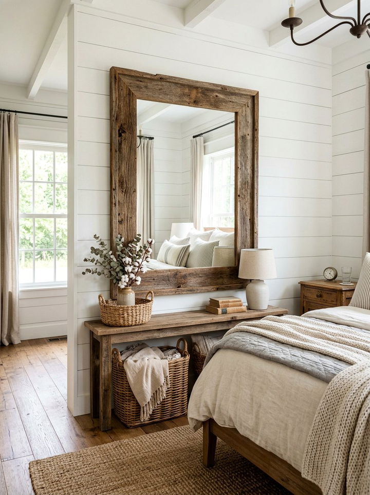 Wood Framed Farmhouse Mirror - 30 bedroom decorative mirrors