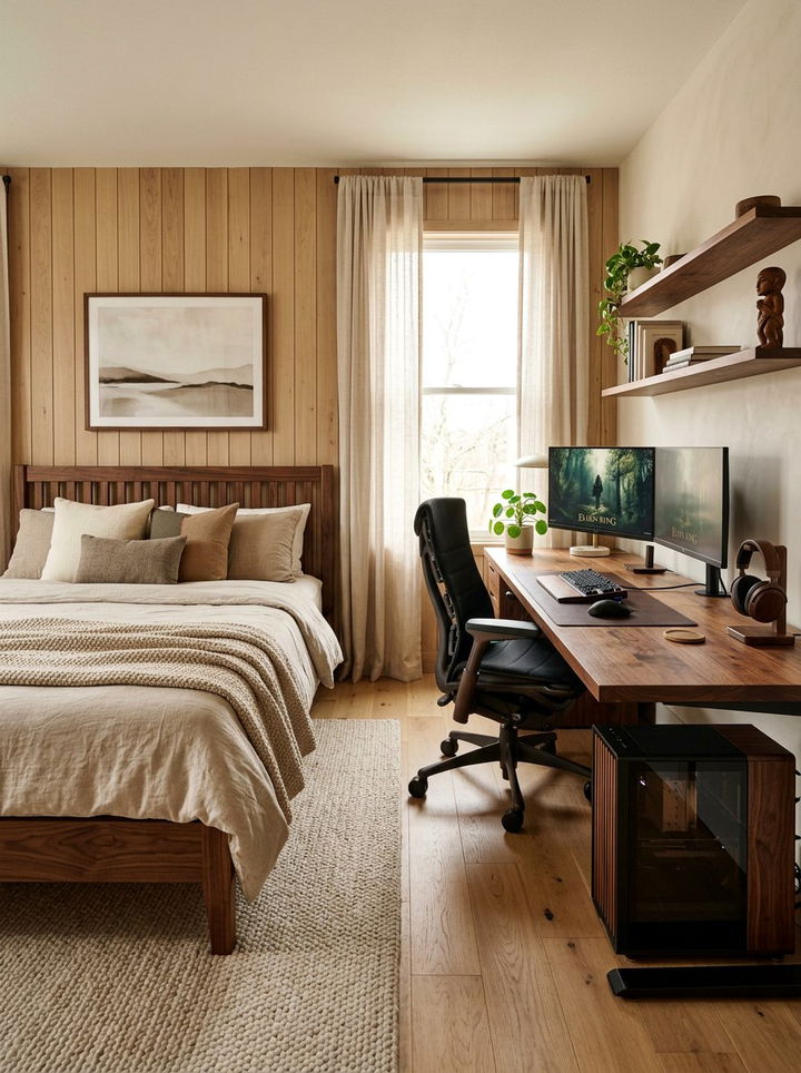 Wood Grain Gaming Bedroom - 30 gamer setup bedroom ideas