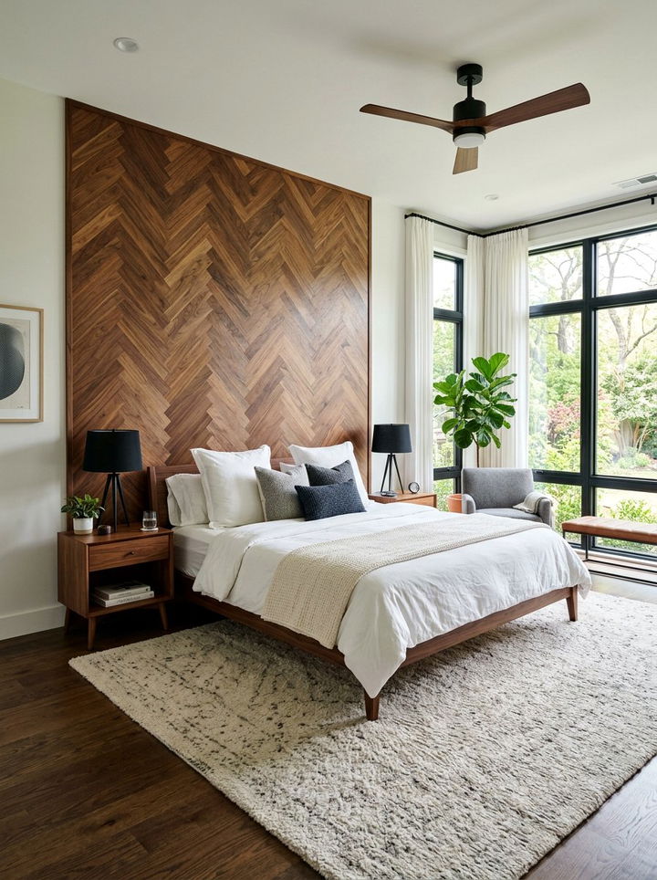 Wood Herringbone Accent Wall - 30 bedroom herringbone wall ideas