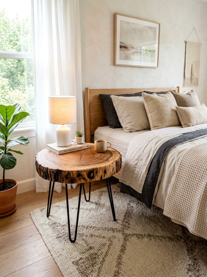 Wood Slab Bedside Table - 30 bedroom reclaimed wood furniture ideas