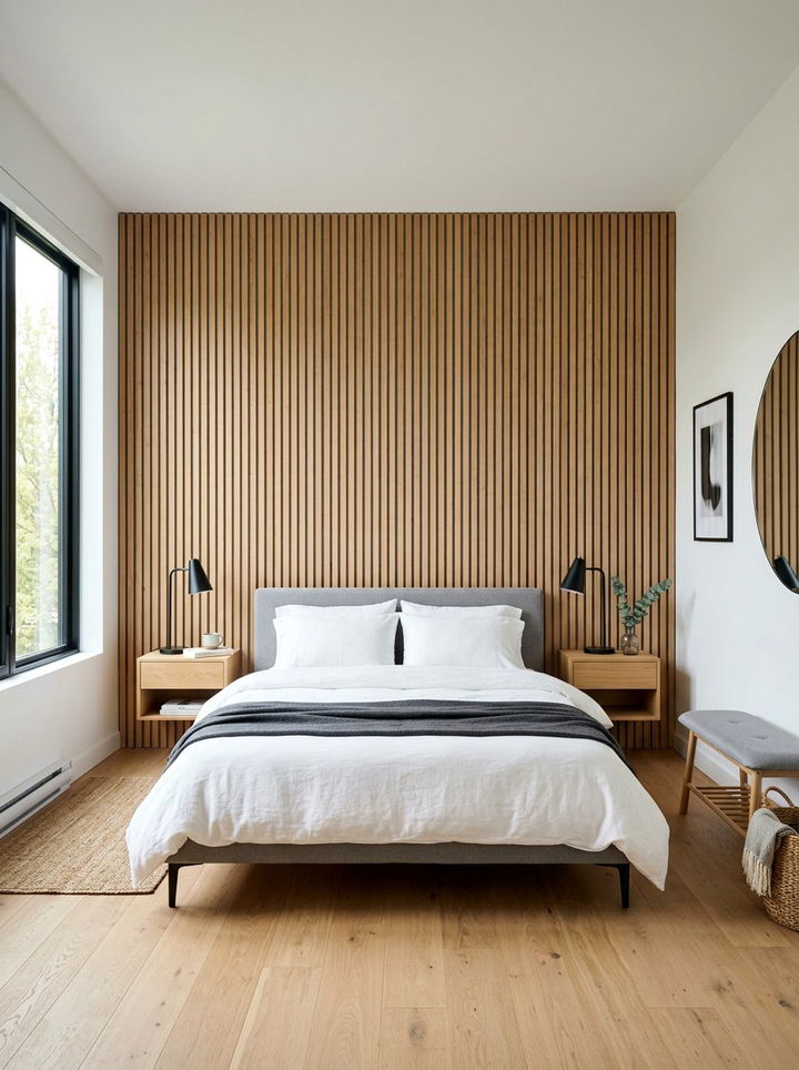 Wood Slat Accent Wall - 30 bedroom backsplash ideas