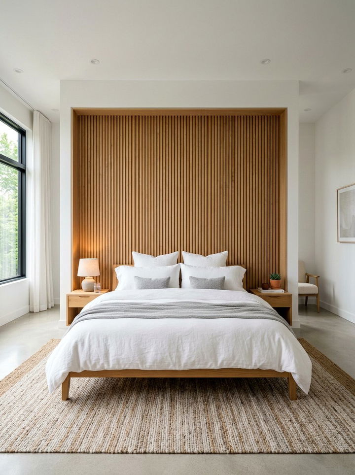 Wood Slat Accent Wall - 30 bedroom niche ideas