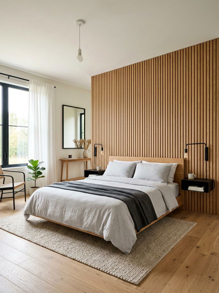Wood Slat Accent Wall - 30 bedroom accent walls