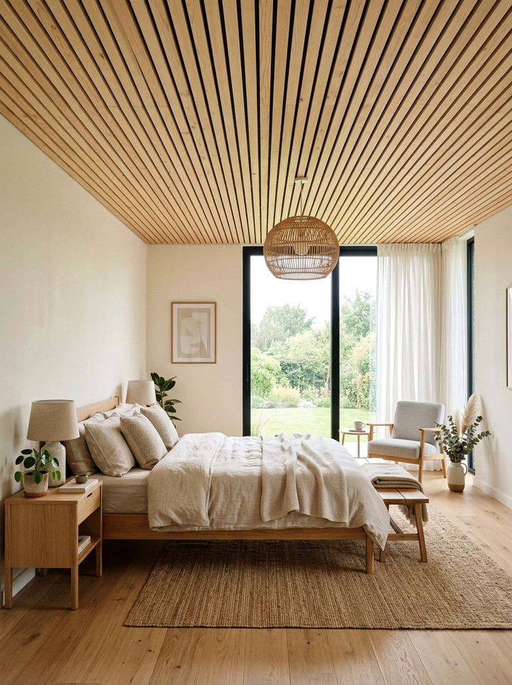 Wood Slat Ceiling - 30 bedroom ceiling design ideas