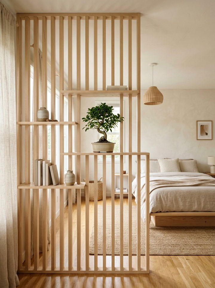 Wood Slat Shelf Divider - 30 bedroom bookshelf dividers