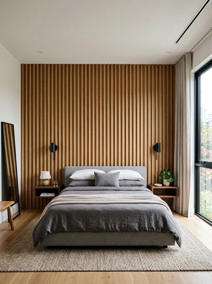 Wood Slat Wall - 30 layered texture bedroom ideas