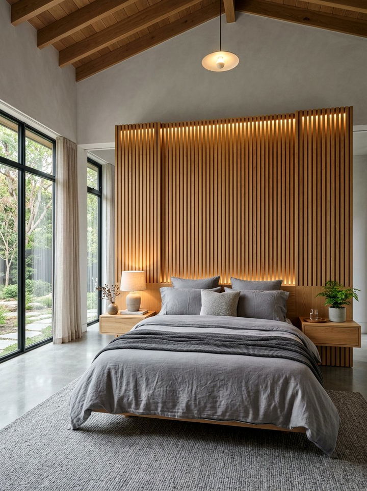 Wood Slat Wall - 30 spa bedroom ideas