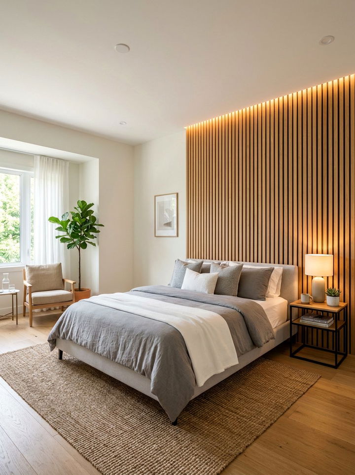 Wood Slat Wall Bedroom - 30 peaceful bedroom ideas