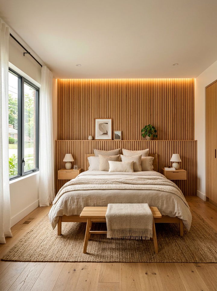 Wood Slat Wall Paneling - 30 bedroom wall decor ideas