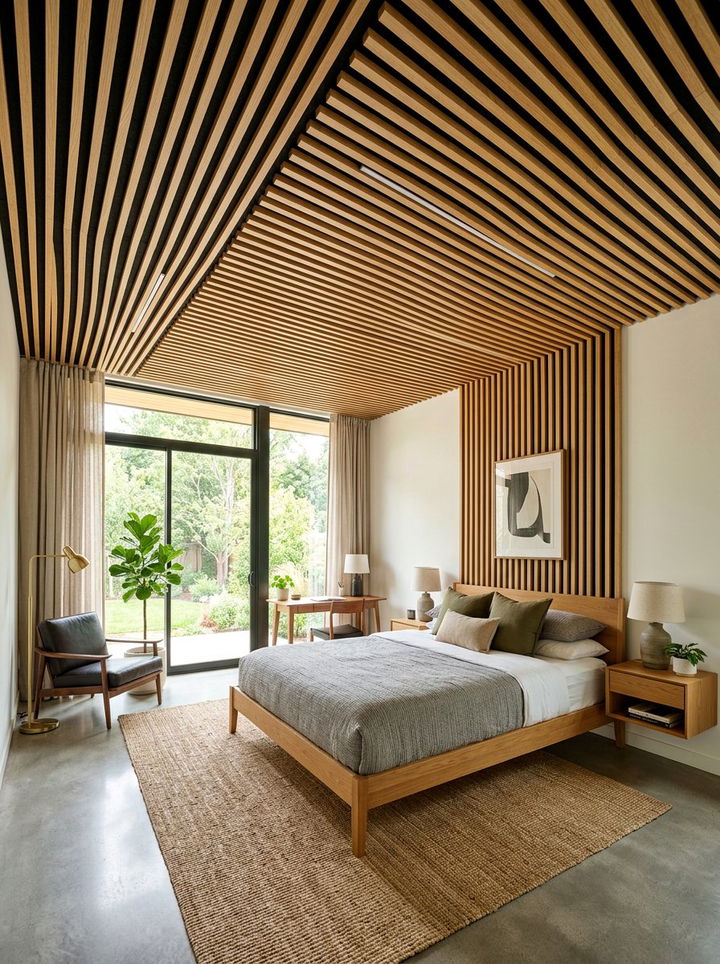 Wood Slat - 30 bedroom ceiling designs