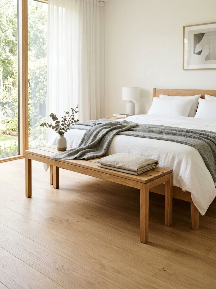 Wooden Bench Seat - 30 Scandinavian minimalist bedroom ideas