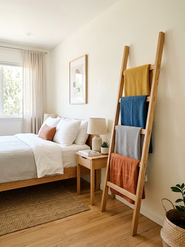 Wooden Blanket Ladder - 30 handmade bedroom ideas