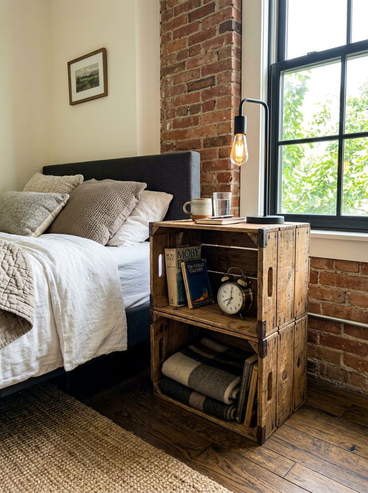 Wooden Crate Storage - 30 low cost bedroom ideas
