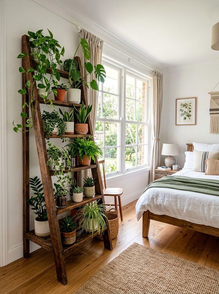 Wooden Ladder Shelf For Plants - 30 bedroom statement piece ideas
