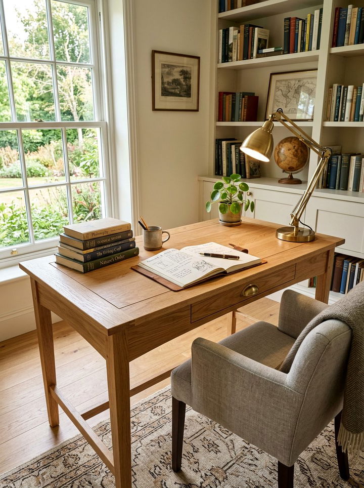 Wooden Study Desk - 30 light academia bedroom ideas