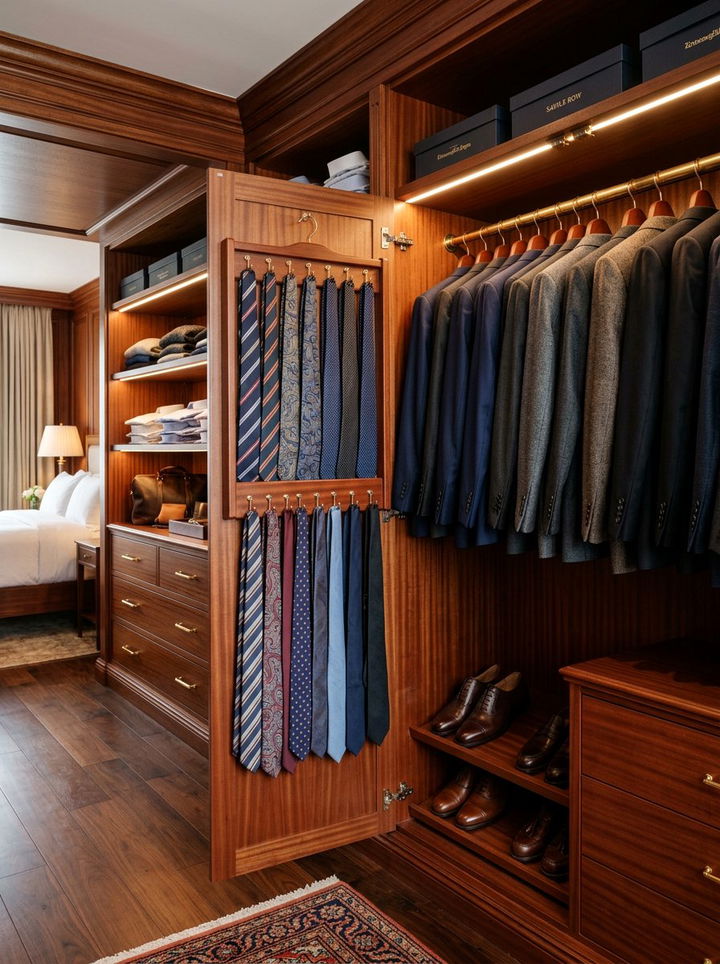 Wooden Tie Hanger - 30 bedroom tie storage ideas