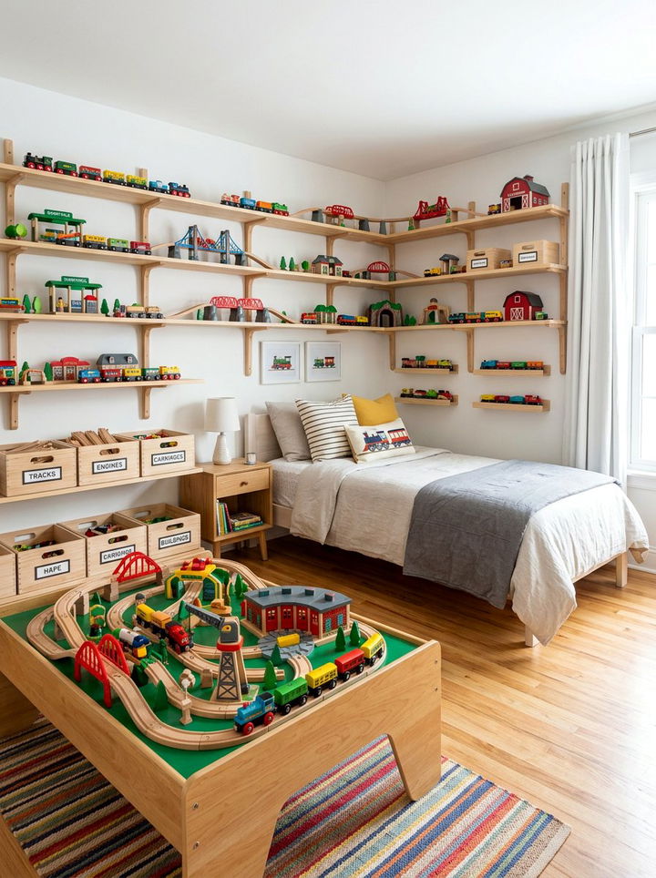 Wooden Toy Train Display - 30 train bedroom ideas