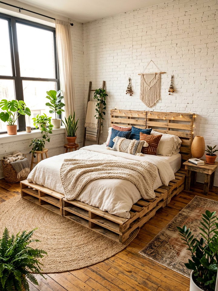 Wooden pallet bed - 30 cheap bedroom furniture ideas