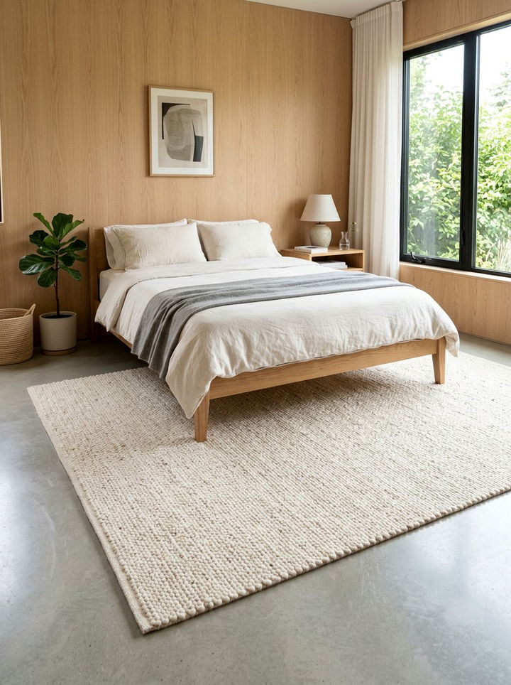 Wool Area Rug - 30 Scandinavian minimalist bedroom ideas
