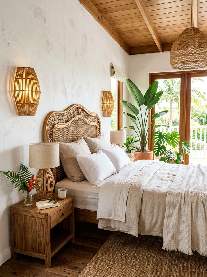 Woven Bamboo Bedside Lamps - 30 bedroom sconce ideas