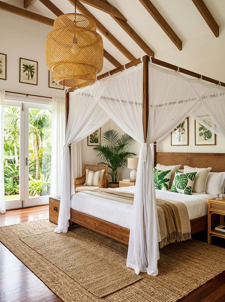 Woven Bamboo Chandelier - 30 bedroom chandelier ideas